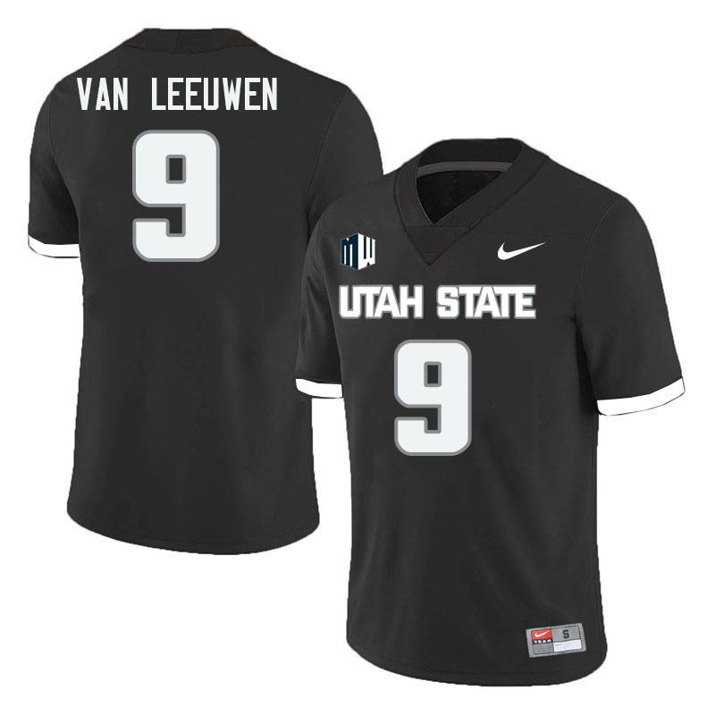 Utah State Aggies #9 Kyle Van Leeuwen College Football Jerseys Stitched Sale-Black